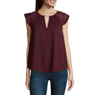 Heart N Soul Short Sleeve Round Neck Crepe Blouse-juniors