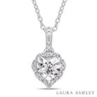 Laura Ashley Womens 1/5 Ct. T.w. Genuine White Diamond Heart Pendant Necklace
