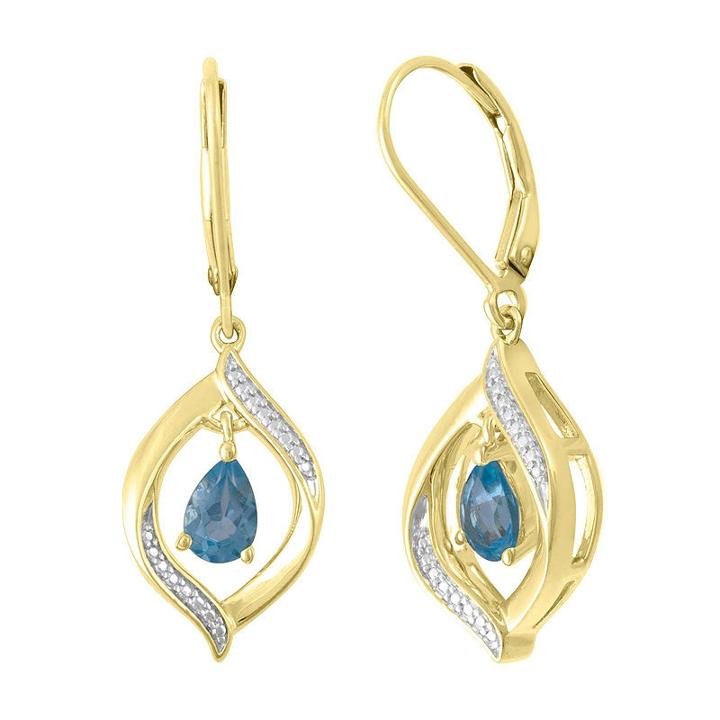 Genuine Blue Topaz 10k Gold Over Silver Drop Earrings