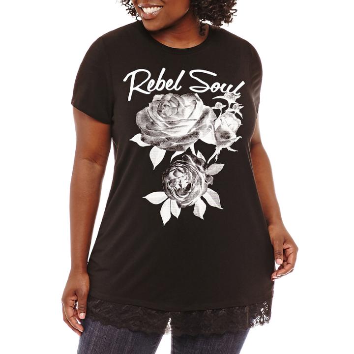 Cut And Paste Short Sleeve Scoop Neck T-shirt - Womens Plus