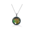 Womens Black Quartz Sterling Silver Pendant Necklace