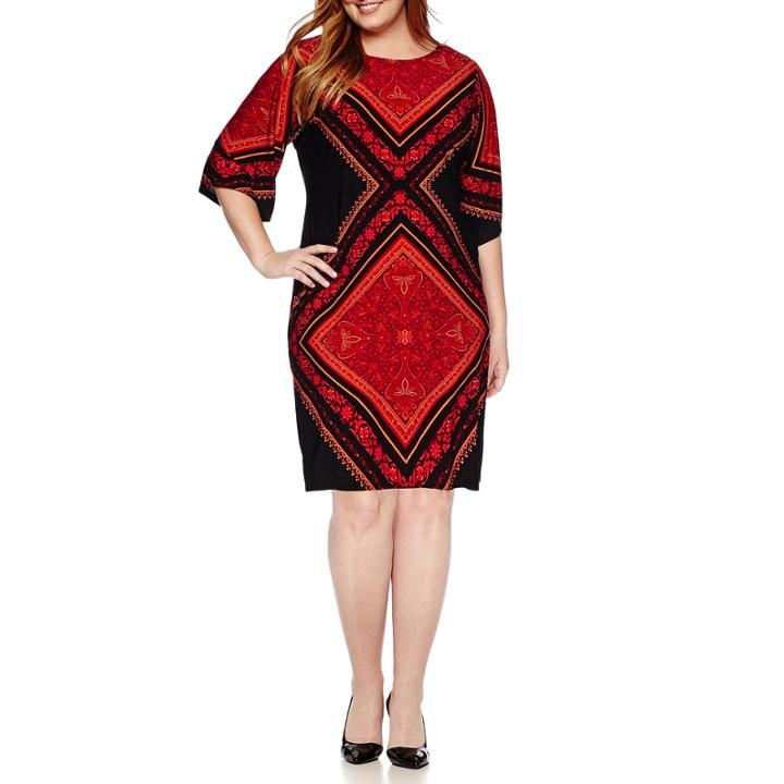 London Style Collection 3/4-sleeve Printed Sheath Dress - Plus