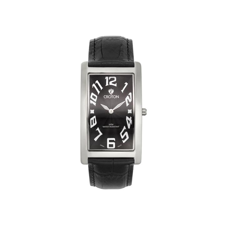 Croton Mens Black And Silvertone Rectangular Strap Watches
