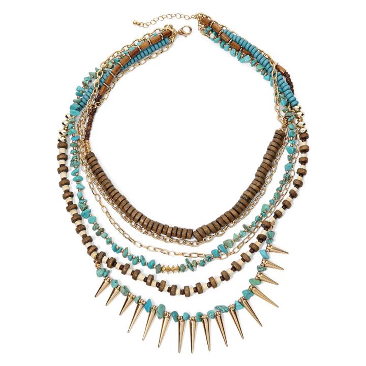Decree Multi-row Wood Spike Necklace