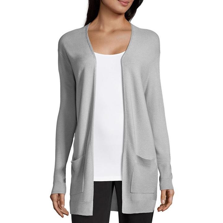 Worthington Long Sleeve Open Front Cardigan-petite