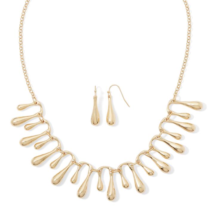 Liz Claiborne Gold-tone Fringe Collar Necklace And Earring Set