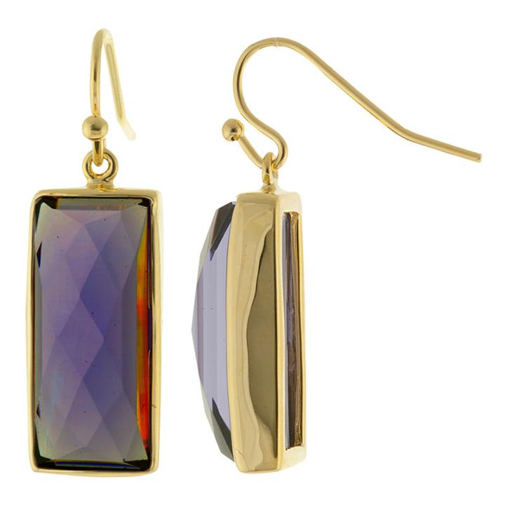 Athra Purple Glass Stone Rectangle Earrings