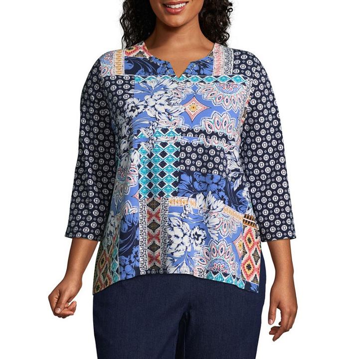 Alfred Dunner Out Of The Blue Batik Patch Tee - Plus