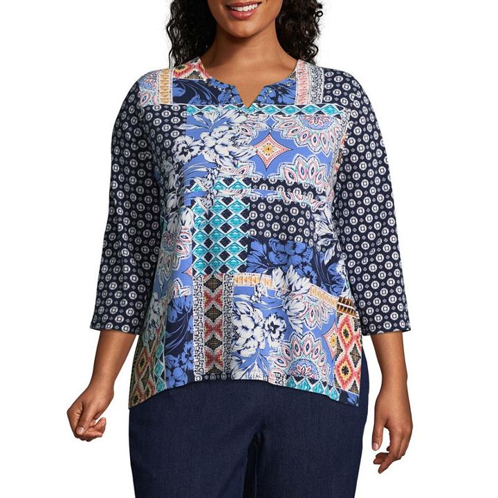 Alfred Dunner Out Of The Blue Batik Patch Tee - Plus