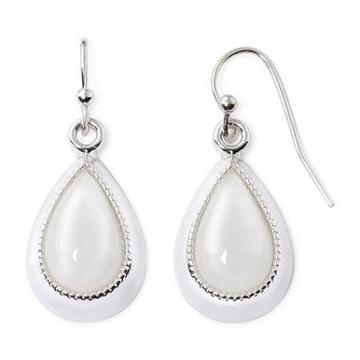 Liz Claiborne White And Silver-tone Drop Earrings