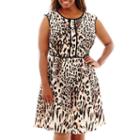Studio 1 Extended-shoulder Animal Print Fit-and-flare Dress - Plus