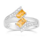 Womens Genuine Citrine Yellow Sterling Silver Bypass Ring