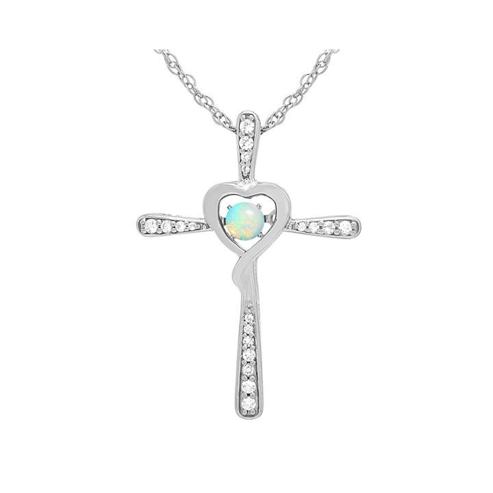 Love In Motion&trade; Lab-created Opal And Diamond-accent Cross Pendant Necklace