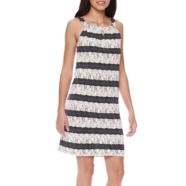 Perceptions Sleeveless Keyhole Lace Stripe Sheath Dress - Petite