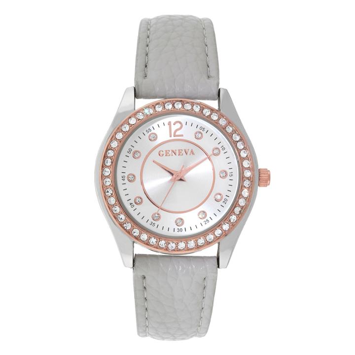Geneva Womens Gray Rhinestone Strap Watch