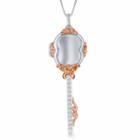 Enchanted Disney Fine Jewelry 1/10 C.t.t.w. Diamond Sterling Silver And 14k Rose Gold Accent Belle Key Locket Pendant Necklace