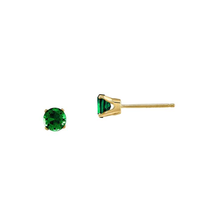 4mm Round Genuine Emerald 14k Yellow Gold Earrings