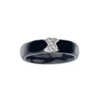 Diamond Accent Black Ceramic And Sterling Silver Wedding Band