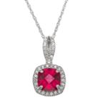 Womens Lead Glass-filled Red Ruby Sterling Silver Square Pendant Necklace