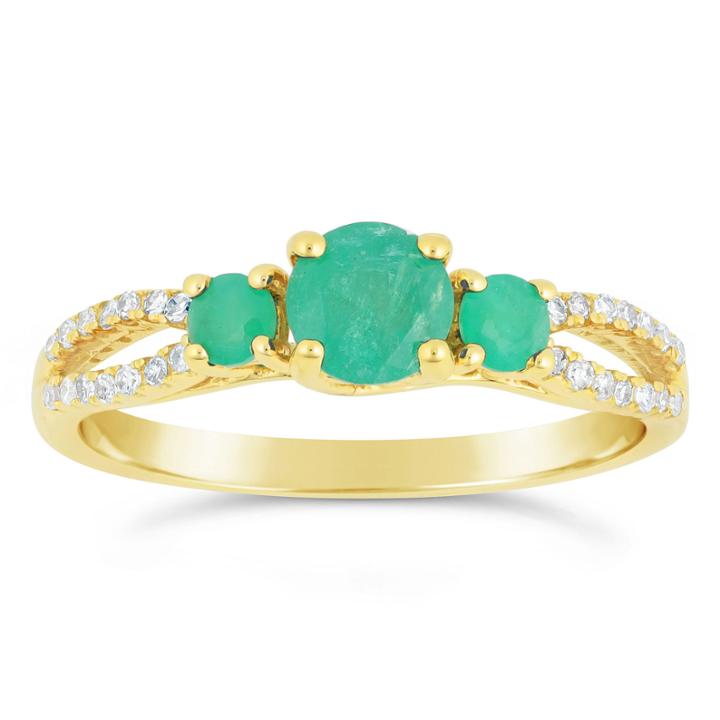 Womens 1/8 Ct. T.w. Genuine Green Emerald 10k Gold 3-stone Ring