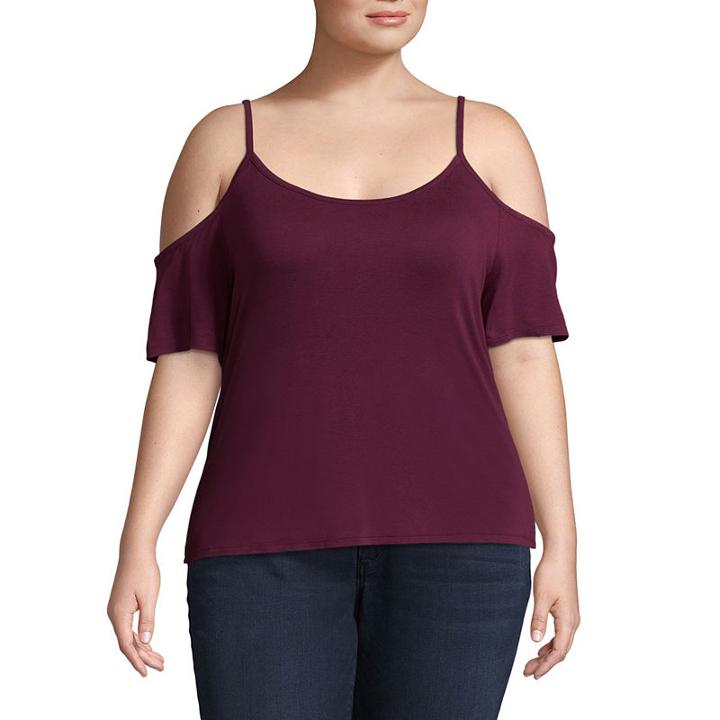Arizona Cold Shoulder Ladder Back Knit Tee- Juniors Plus