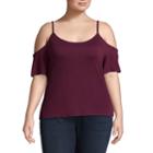 Arizona Cold Shoulder Ladder Back Knit Tee- Juniors Plus