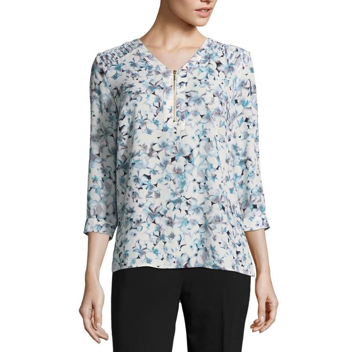 Liz Claiborne 3/4 Sleeve V Neck Georgette Blouse