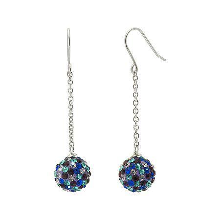 Sterling Silver Blue & Purple Crystal Ball Linear Drop Earrings