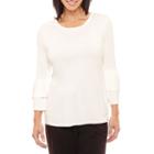 Sag Harbor Ruffles 3/4 Sleeve Crew Neck Knit Ruffled Blouse