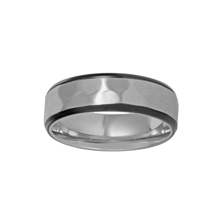 Mens Hammered-texture Stainless Steel Band Ring