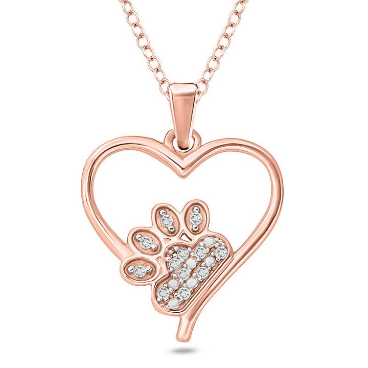 Womens Diamond Accent White Diamond 14k Rose Gold Over Silver Heart Pendant Necklace