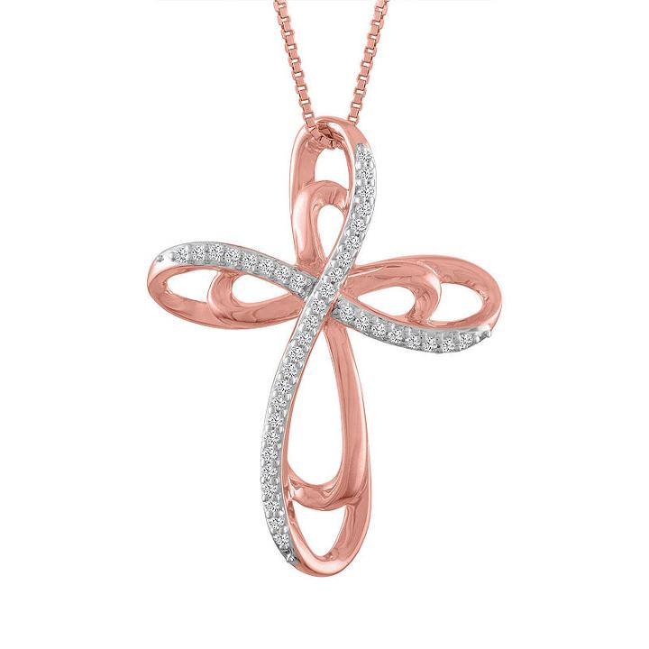 Womens 1/10 Ct. T.w. Genuine White Diamond 14k Gold Over Silver Cross Pendant Necklace