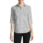 Worthington Elbow Sleeve Stripe Button-front Shirt-petites