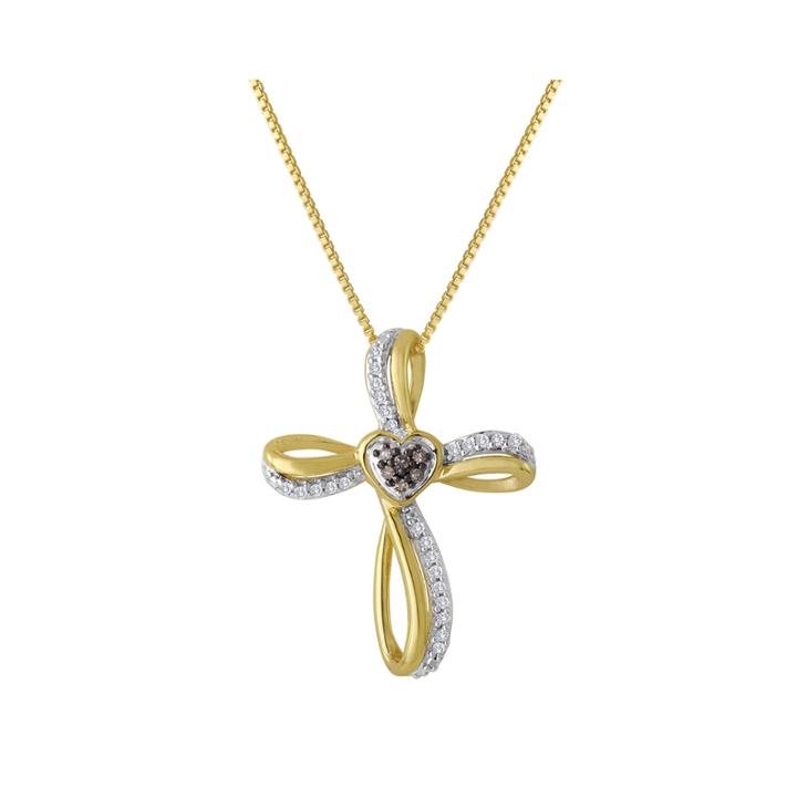 1/10 Ct. T.w. White And Champagne Diamond Cross Pendant Necklace