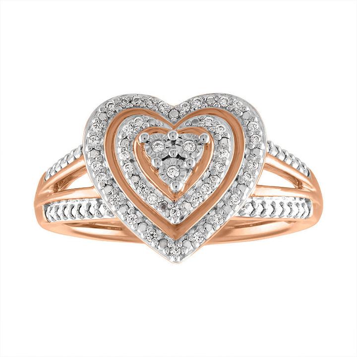 Womens 1/10 Ct. T.w. Diamond White 14k Rose Gold Over Silver Heart Cocktail Ring