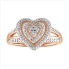 Womens 1/10 Ct. T.w. Diamond White 14k Rose Gold Over Silver Heart Cocktail Ring