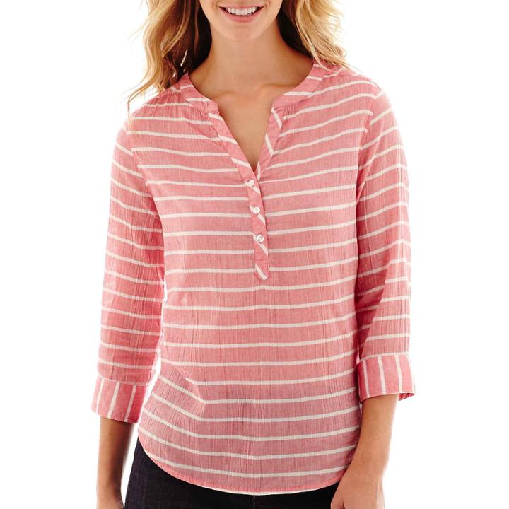 St. John's Bay 3/4-sleeve Gauze Popover Top