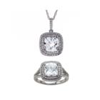 Lab-created White Sapphire Sterling Silver Frame Pendant Necklace And Ring Set