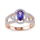 Genuine Tanzanite And Diamond 10k Rose Gold Open-design Halo Ring