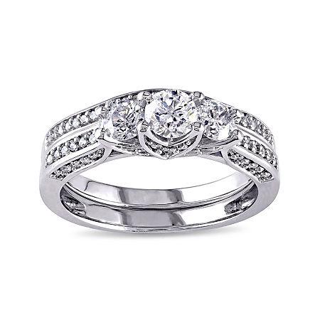 1-1/10 Ct. T.w. Diamond 14k White Gold 3-stone Bridal Ring Set