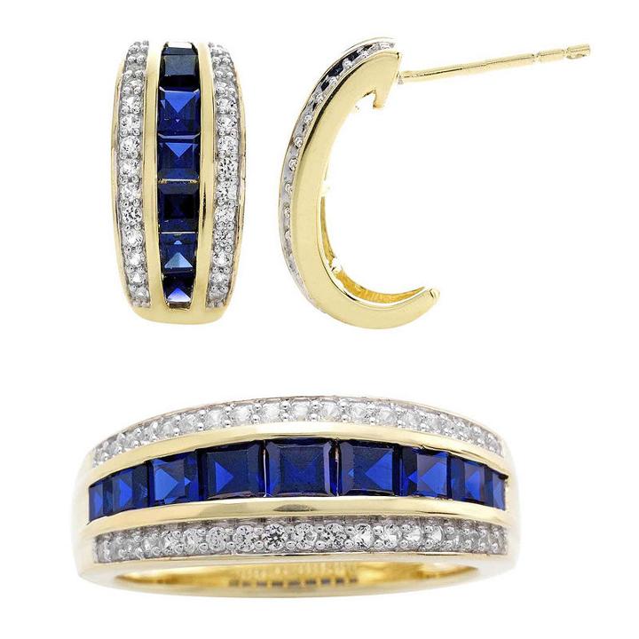 Blue & White Lab-created Sapphire Earring And Ring Boxed Set