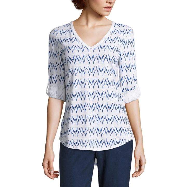Liz Claiborne 3/4 Sleeve V Neck T-shirt-talls