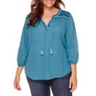 St. John's Bay Embroidered Tie-front Cotton Blouse - Plus