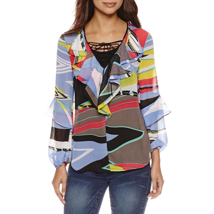 Bisou Bisou Ruffle Lace Up Hi Lo Top