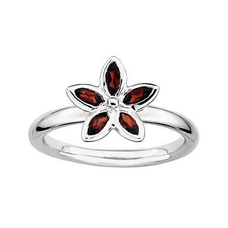 Personally Stackable Genuine Garnet Sterling Silver Flower Ring