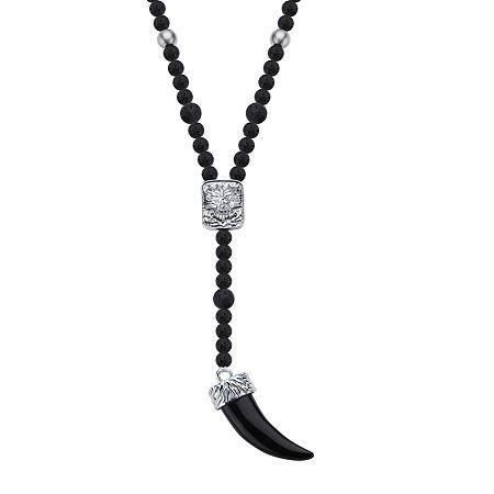 Inox Jewelry Mens Black Lava Bead Stainless Steel Rosary Necklace