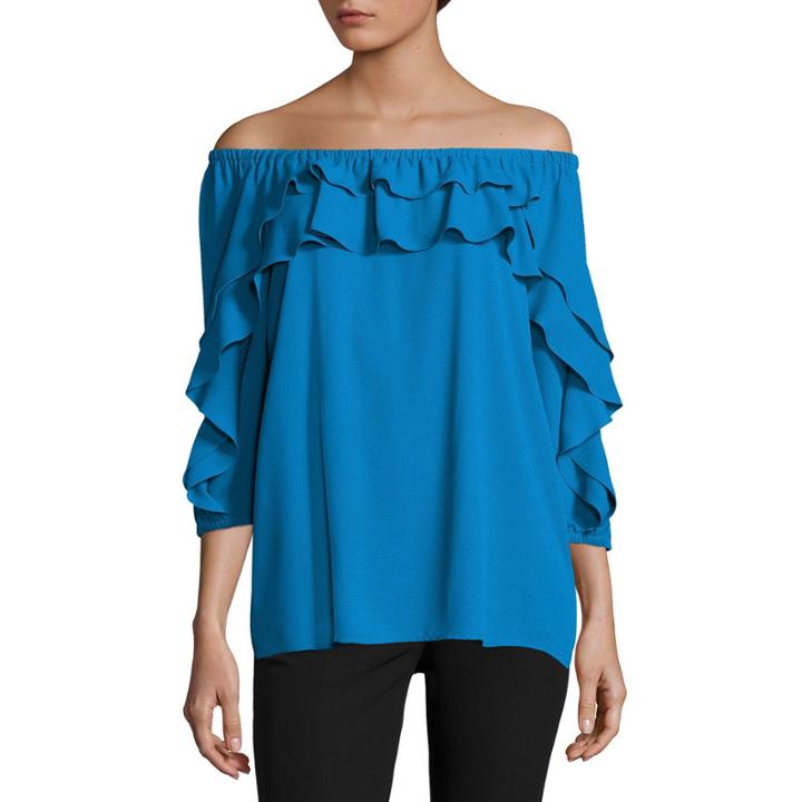 Worthington 3/4 Off The Shoulder Blouse Womens Petites