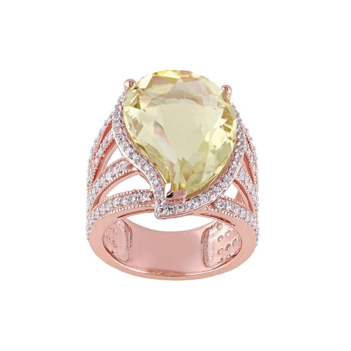 Genuine Yellow Quartz And White Topaz Ring
