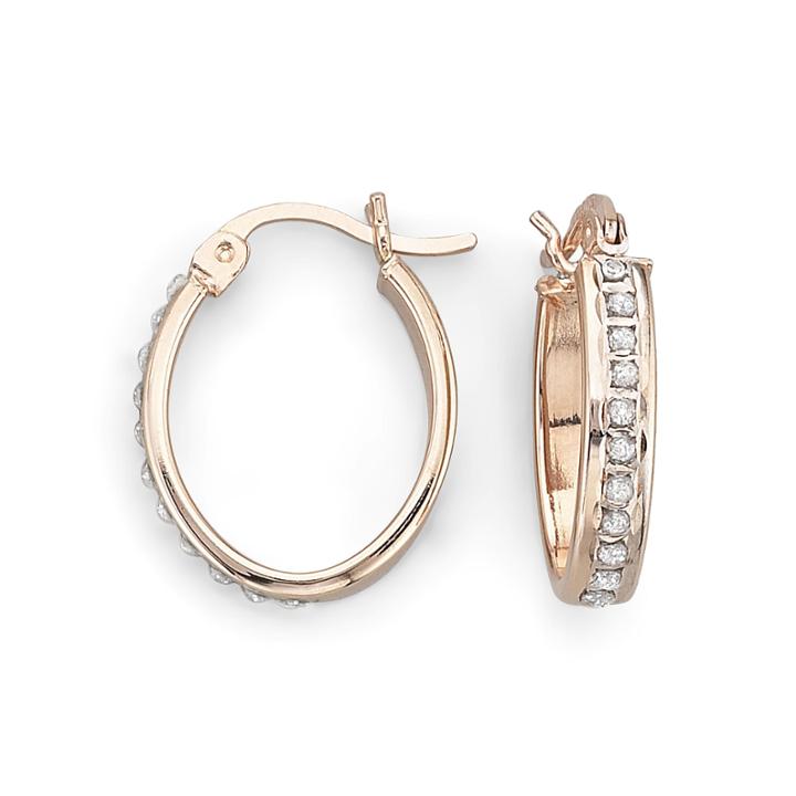 Diamond Fascination&trade; 14k Rose Gold-plated Oval Hoop Earrings