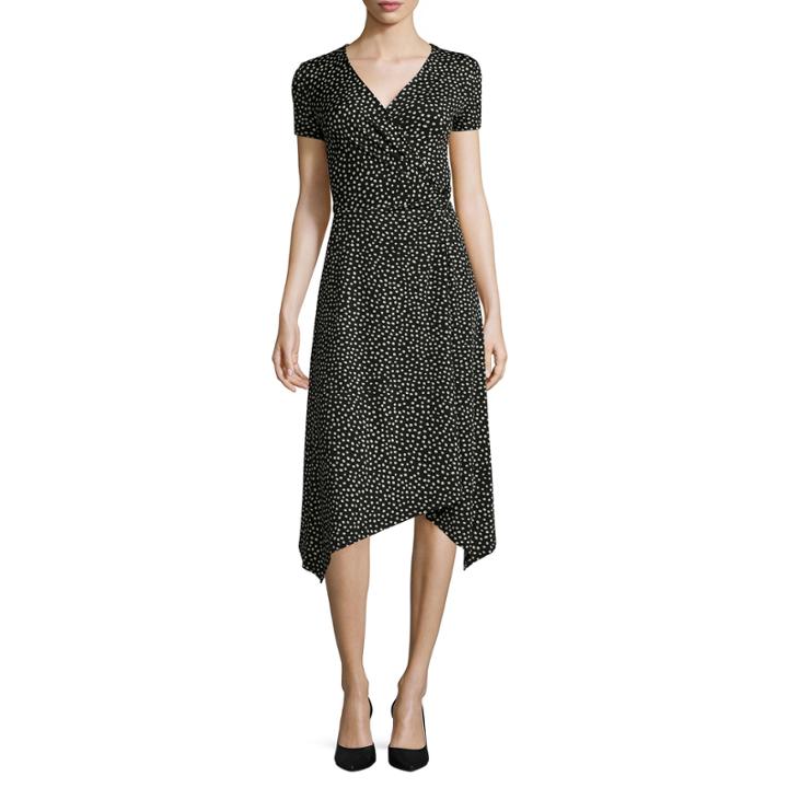 Perceptions Short-sleeve Dot-print Handkerchief-hem Dress
